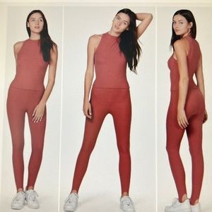 Lett Woman Rio Leggings In Terra Cotta Rose Pink Size Large Ribbed Cozy Casual